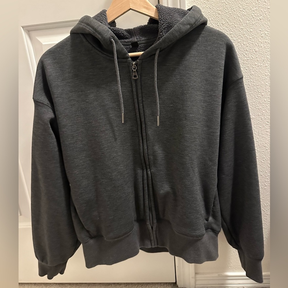 Grey hoodie on a zip from Uniqlo